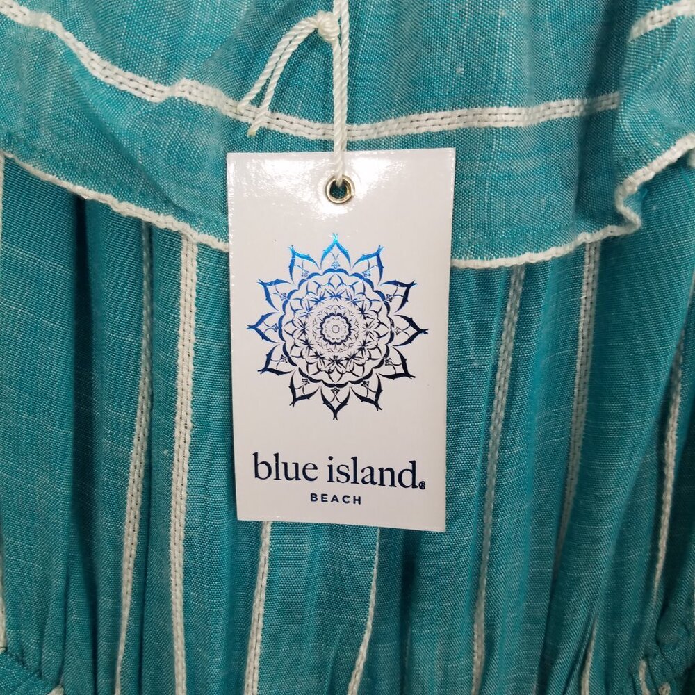 NWT Blue Island Beach Off the Shoulder Stripes Mini Dress Size L - Picture 2 of 5